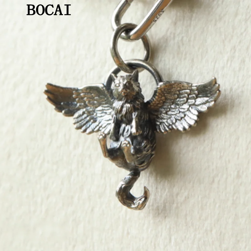 

BOCAI New S925 Sterling Silver Retro Sweet Angel Wings Long Winged Cat Pendant Gift For Men and Women Free Shipping