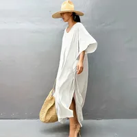 Plus Size Womens Caftan Plus Size Kaftans Casual V Neck Caftans Long Soft Beach Maxi Dress for Summer - Image 2