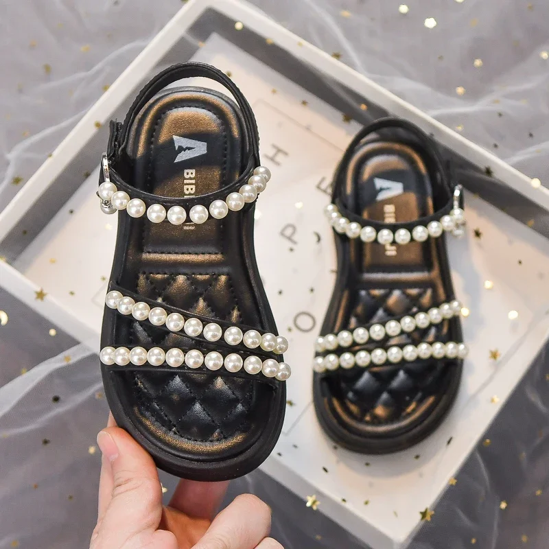 Girls Summer Sandals Kids Open Toe Pearl Shoes