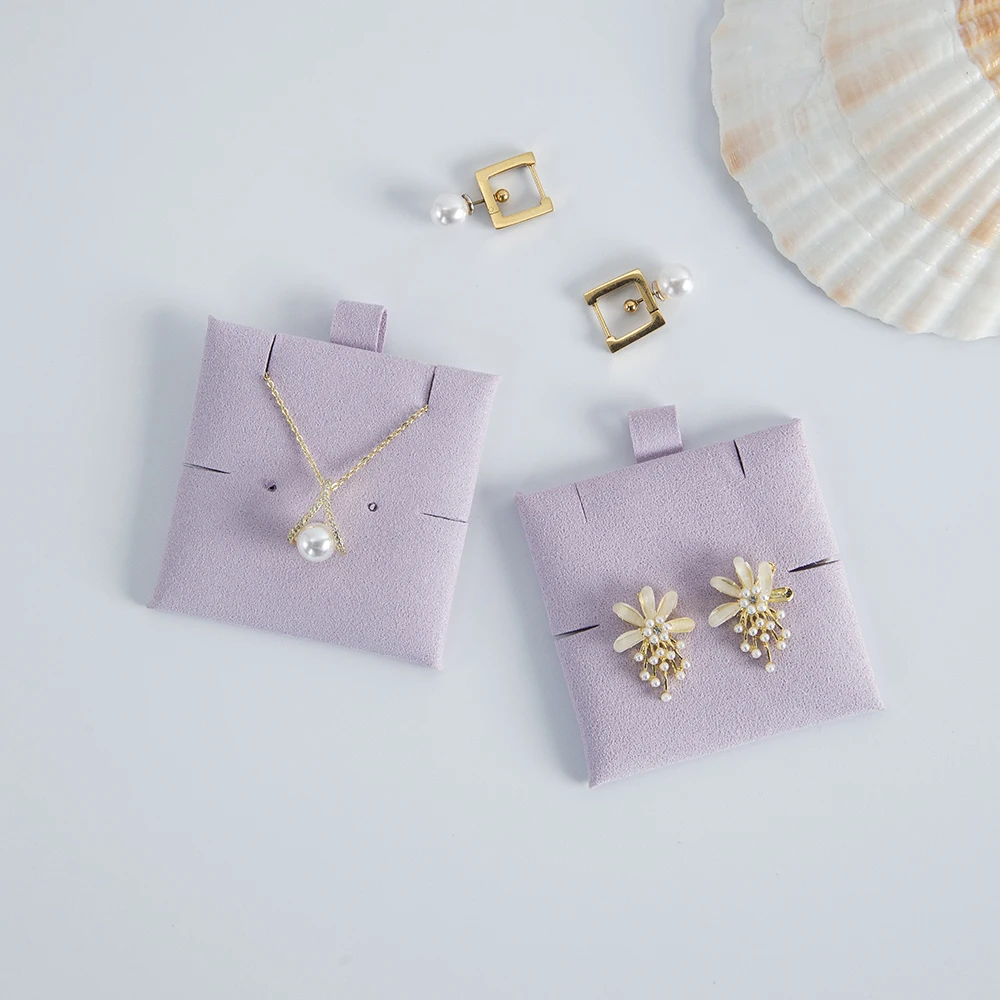 Purple Microfiber Jewellery Display Cards 60*60mm Earrings Necklace Pendant Bracelet Suede Packaging Storage Insert Cards Pads
