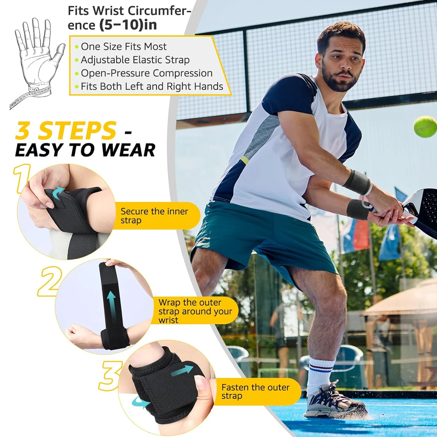2 PACK Wrist Compression Strap Wrist Brace Sport Support for Fitness Weightlifting Tendonitis Carpal Tunnel Arthritis wrist compression strap