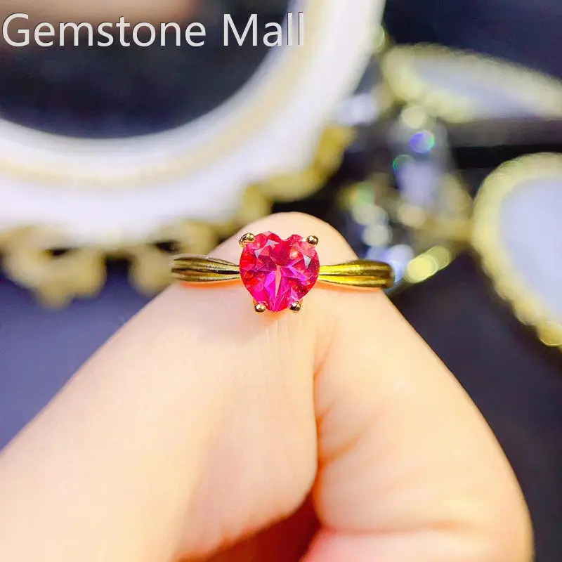 

VVS Grade Pink Topaz Ring for Engagement 6mm 0.6ct Natural Topaz 925 Silver Ring 3 Layers Gold Plating Gemstone Jewlery