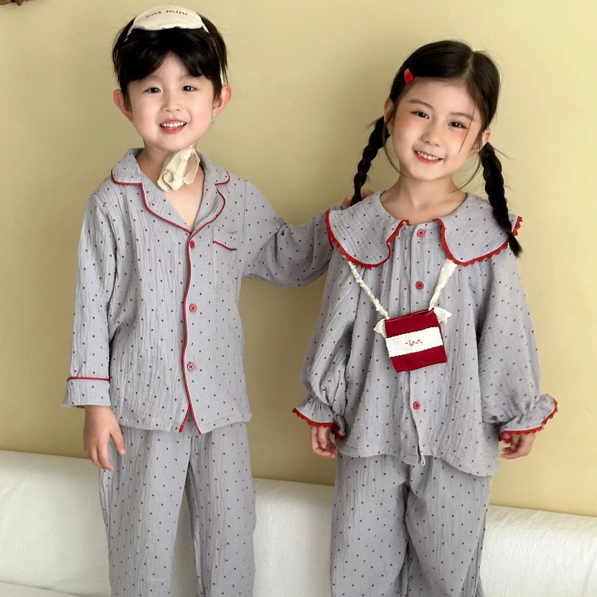 الخريف الاطفال الفتيات 2 قطعة مجموعة الملابس القطن نقطة ترتيب الأسرة طوق تي شيرت السراويل دعوى الأطفال طفلة منامة