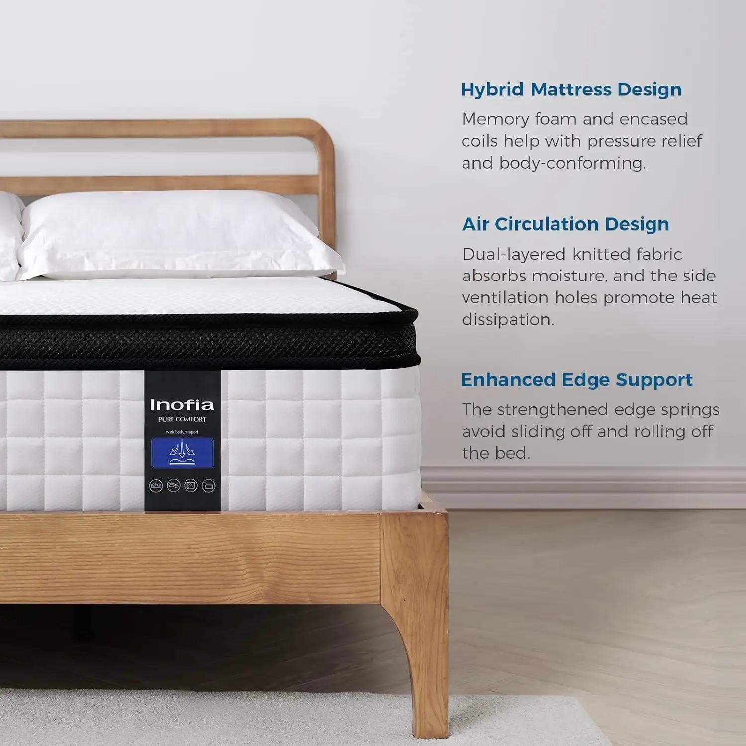 King Mattress 12 inch Hybrid King Size Mattress Cool Bed with Waterproof Rayon Protector Included, Medium Firm Feel, Mo