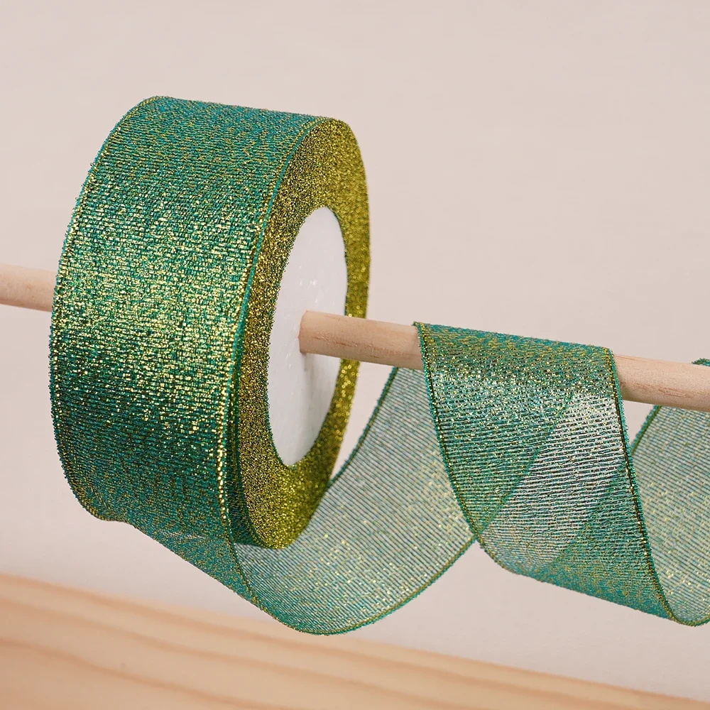 Gold Silver & Pink Blue Glitter Metallic Ribbon for Holiday & Party Decorations - 40mm Wide