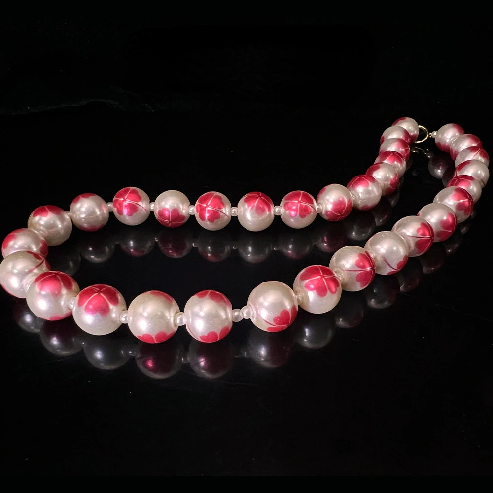 

Vintage Pink Flowers Glaze Imitation Pearl Choker Necklace for Women Girl Classical Court Style Bride Wedding Jewelry Gift INS