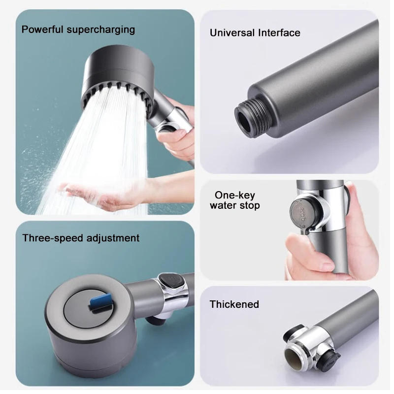 shower head High Pressure Showerhead 4 Modes Rainfall One-Key Stop Water With Filter Element Bathroom Accessories