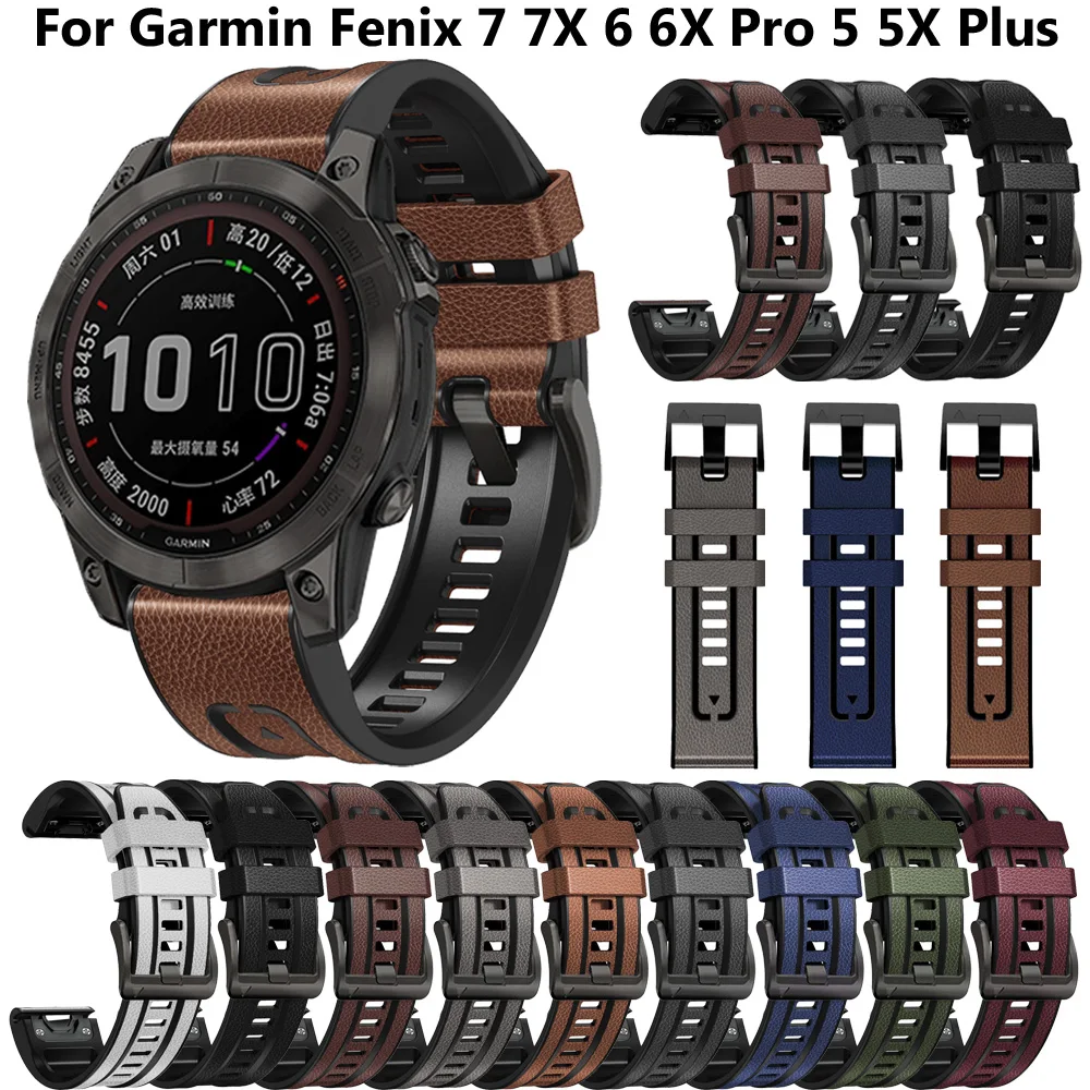 

Silicone Leather Watch Band Strap For Garmin Fenix 7 7X 6 6X Pro 5X 5 Plus 3 HR 955 Epix Gen 2 Quickfit 22 26mm Watchband Correa