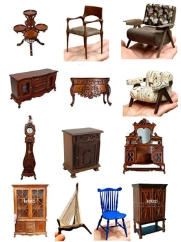 1:12 Mobili europei per casa delle bambole Miniature decorative Scena Mini sedia da tavolo intagliata Mobili per sedia da scrivania per computer