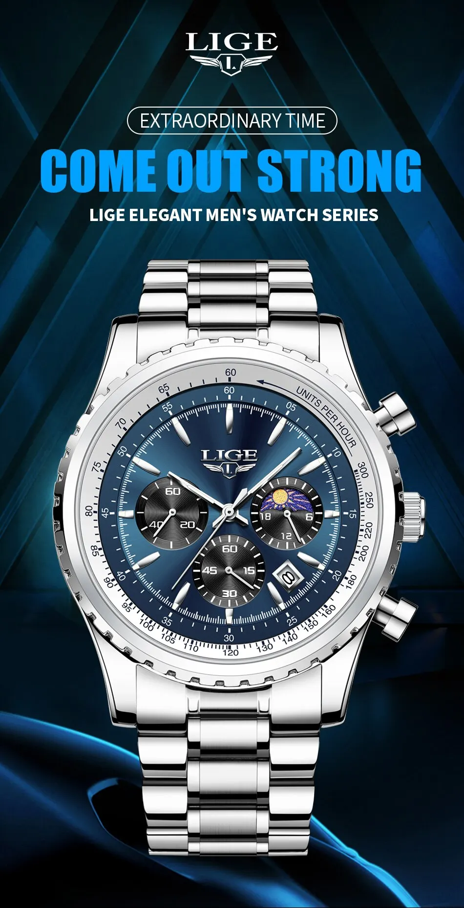 LIGE Luxury Watch Front Display