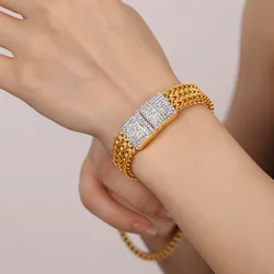 Luxurious 18k Gold Plated Zircon Woven Chain Bracelet (E087 - G)