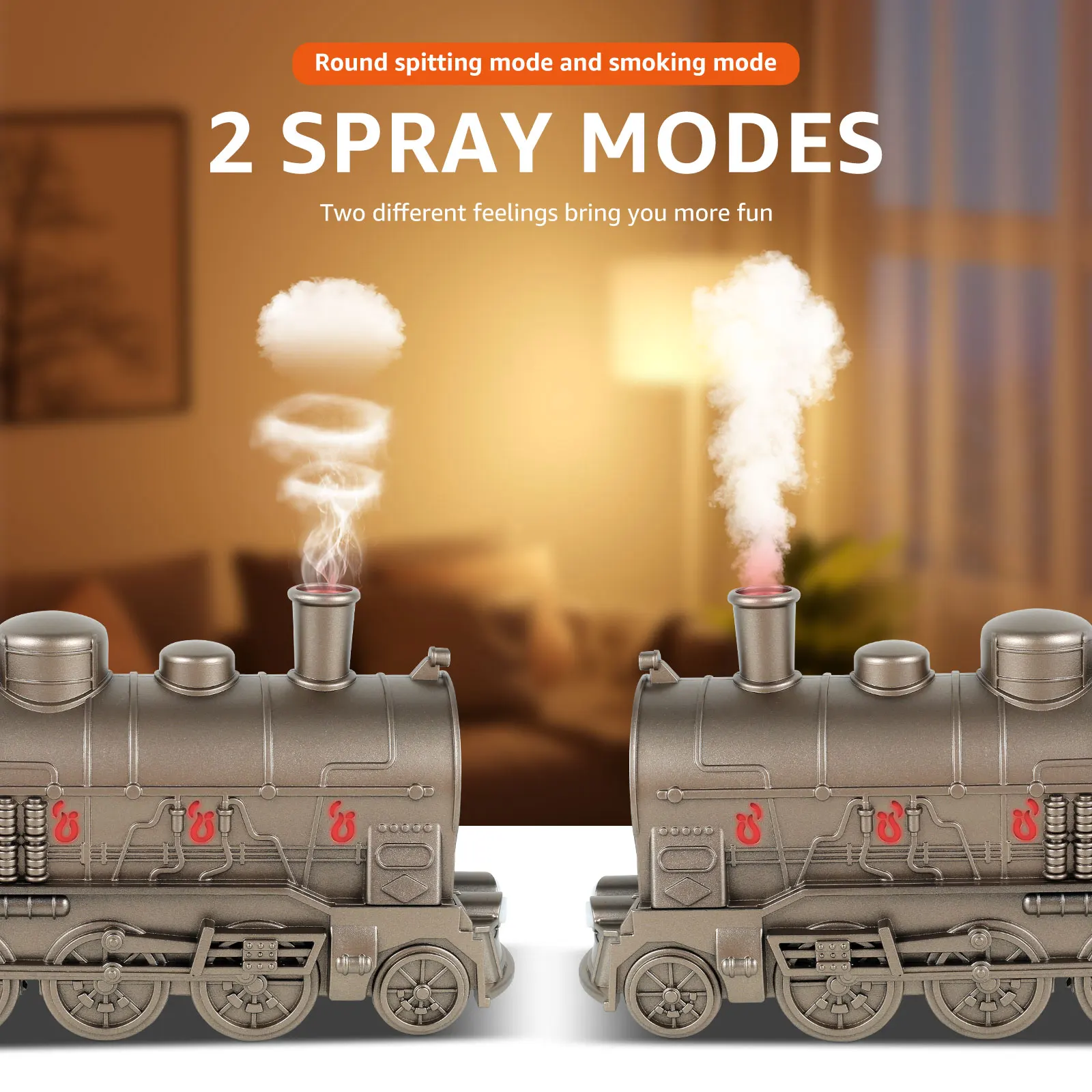 Steam Train Essential Oil Diffuser with Light 300ml Car Humidifier Diffuser Ultra Quiet Train Humidifier Auto Off Aroma Air Humidifier