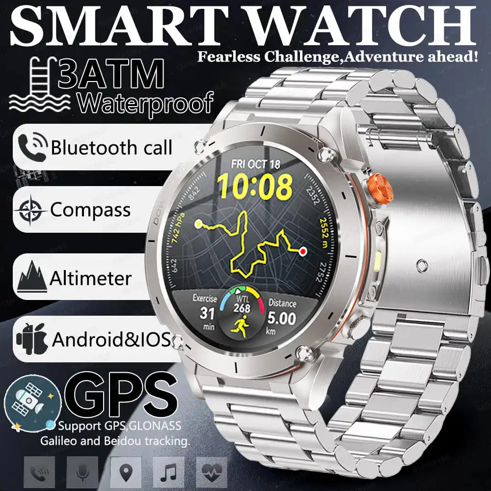 2025 New Outdoor GPS Bluetooth Call Smart Watch Men Sports