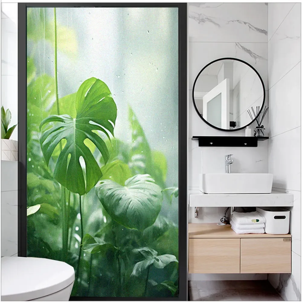

Green Plant Pattern Privacy Window Film UV Blocking Heat Control Window Coverings Static Cling Glass Sticker for Decoration
