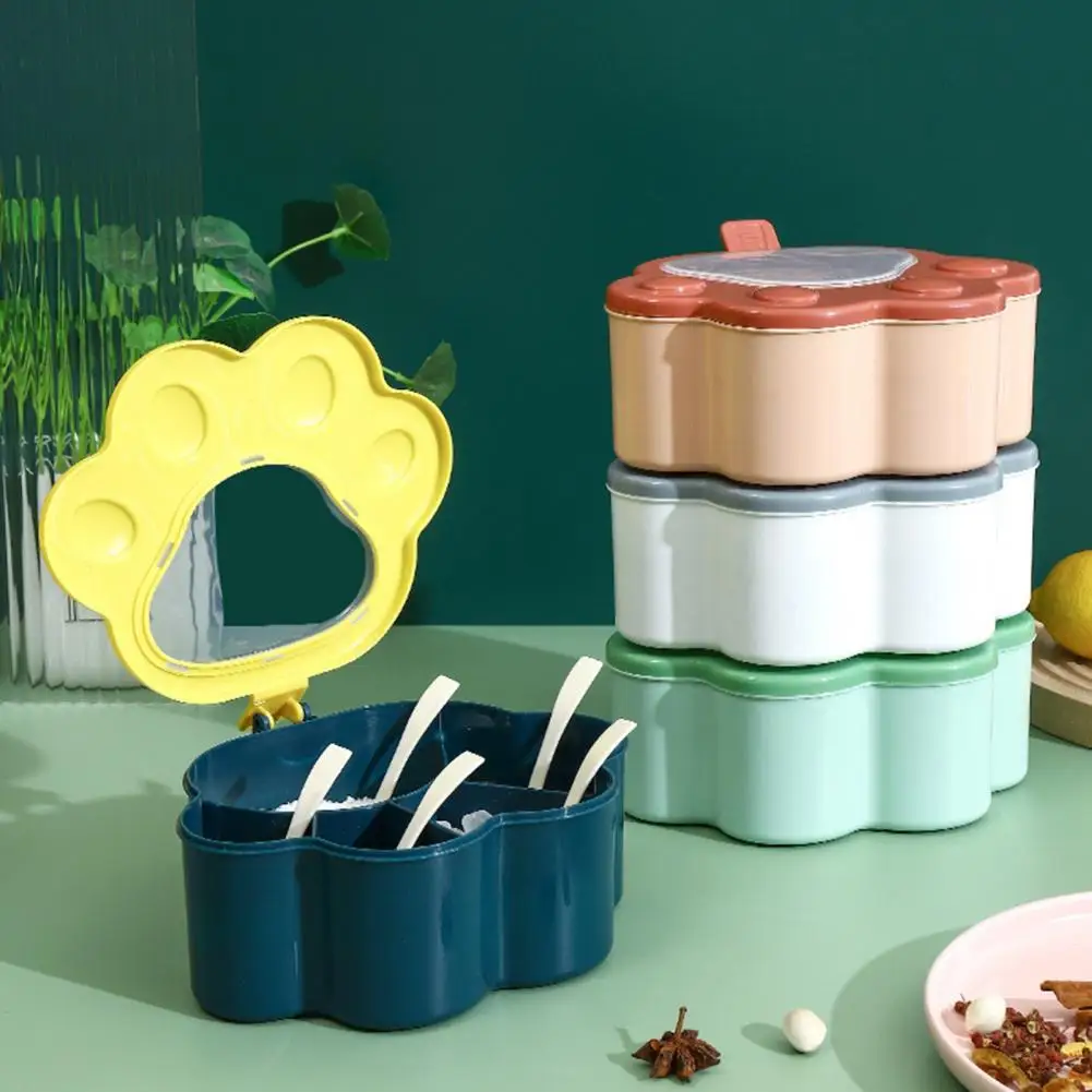 Condiment Dispenser Seasoning Box Large Capacity Classify Storing Plastic Cat Paw Shape 5 Grids Kitchen Gadget 1 Set seasoning jar