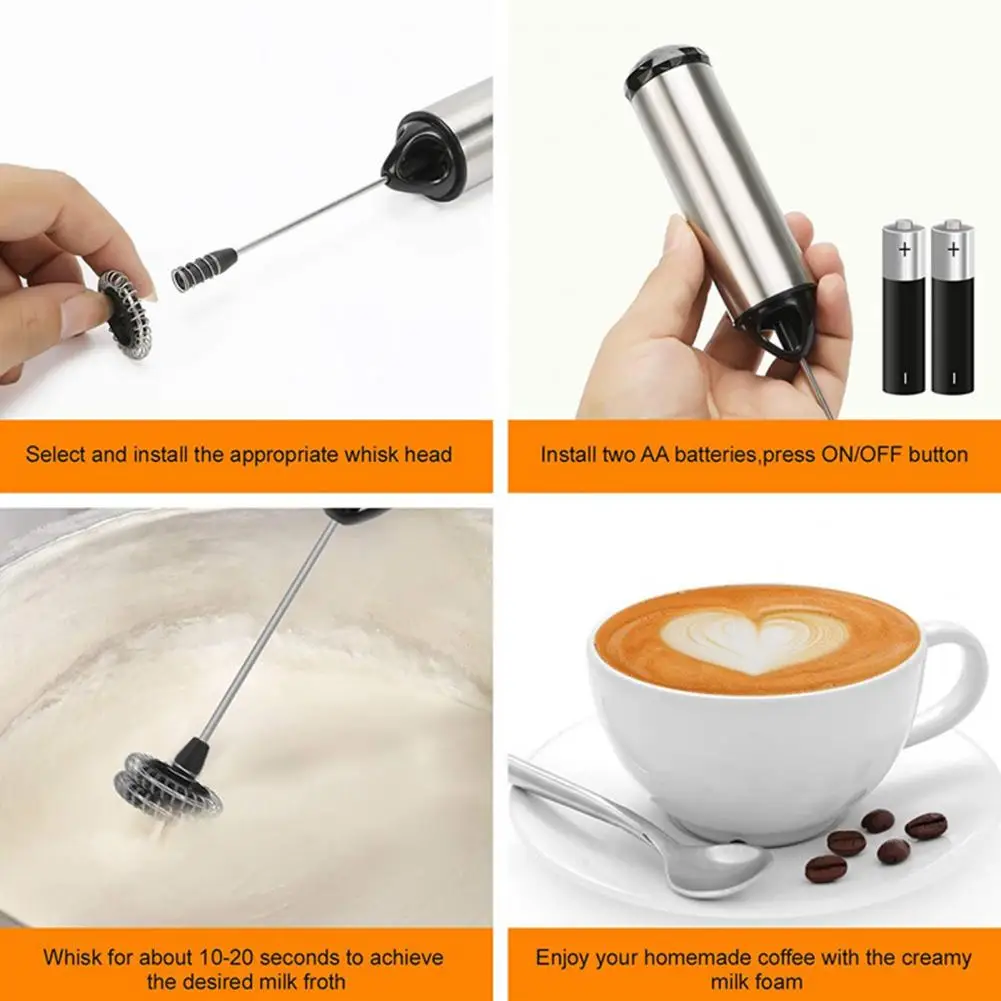 1 Set Electric Milk Frother Battery Operated Cream Whipper Stainless Steel  Coffee Milk Wireless Electric Mixer Kitchen Supply - AliExpress