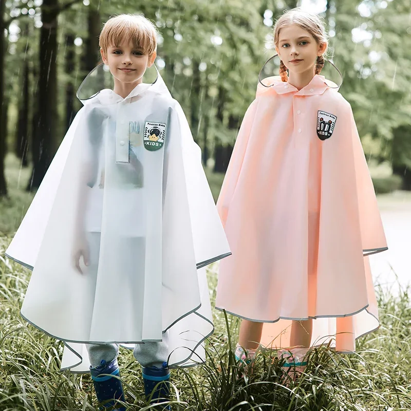 

Cartoon Thicken Kids Raincoat Ponchos Toddler Rain Jacket Children Rainwear with Large Brim Windproof Students Rain Suit