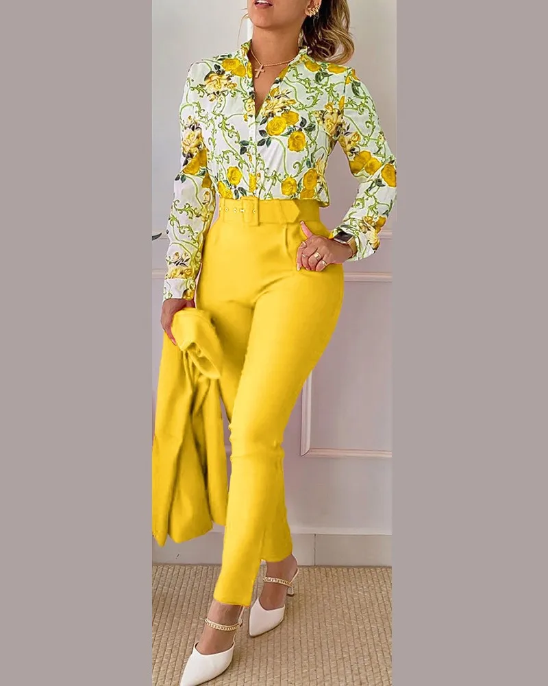 Spring and Autumn New Women's Sweetheart Style Fresh and Sweet Women's Polyester Long Sleeve Fashion Casual Set (No Coat）
