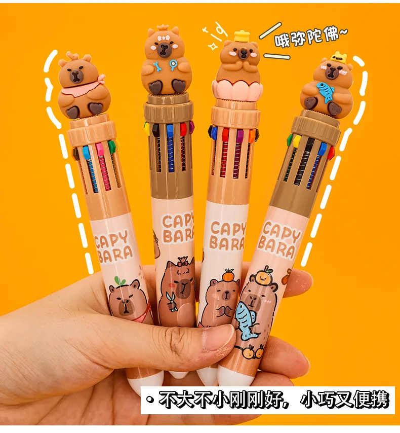 10-Farben-All-in-One-Kugelschreiber Niedlicher Capybara Druckknopf-Mehrfarbenstift mit Glatter Tinte Schreibwerkzeug für Schüler Cartoon Mehr als 12 Farben – Detail 6