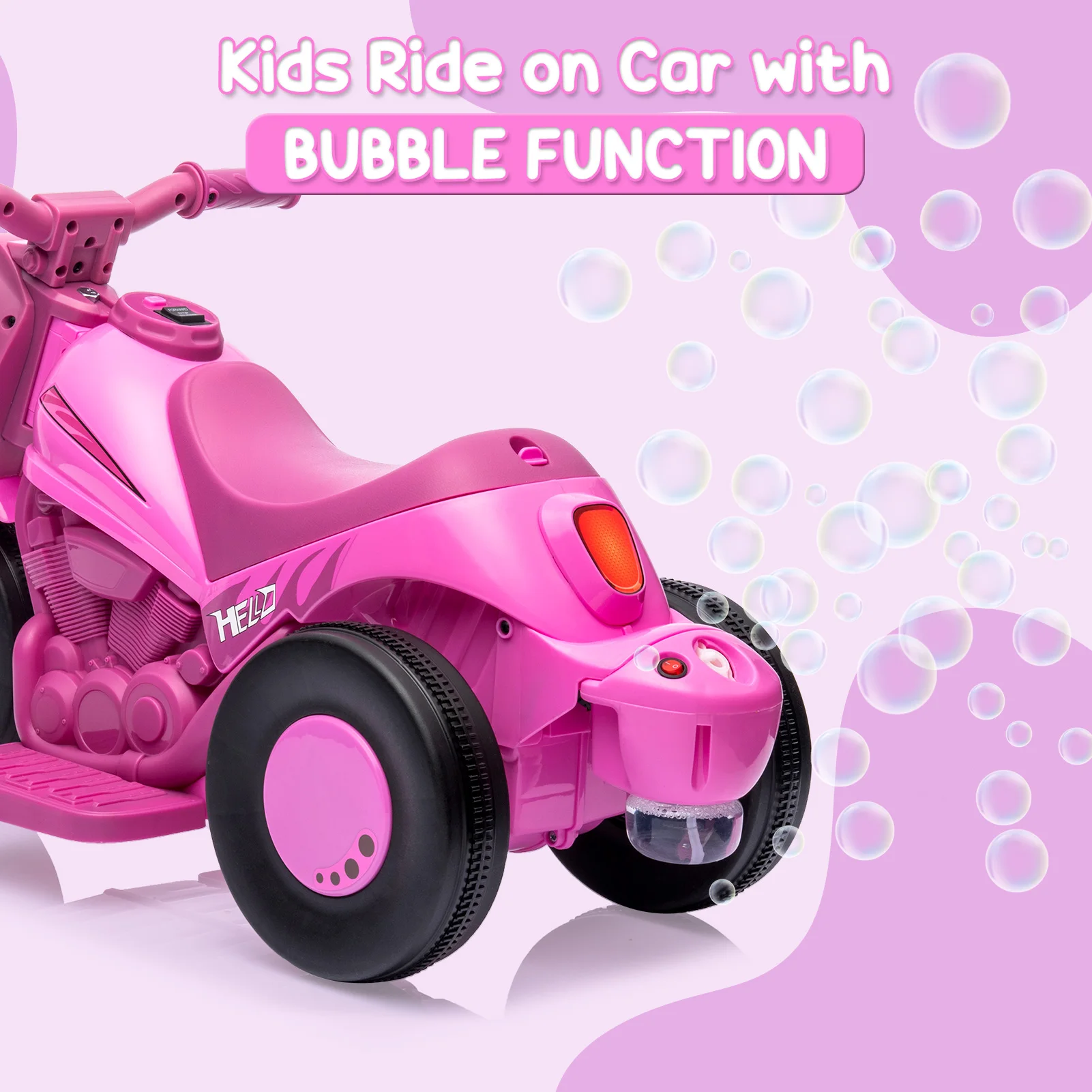 Kids Ride on Bubble Car, 6V Battery Powered Electric Motorcycle 1.9 MPH Speed w/LED Headlights, Music, Pedal, Forward/Reserve