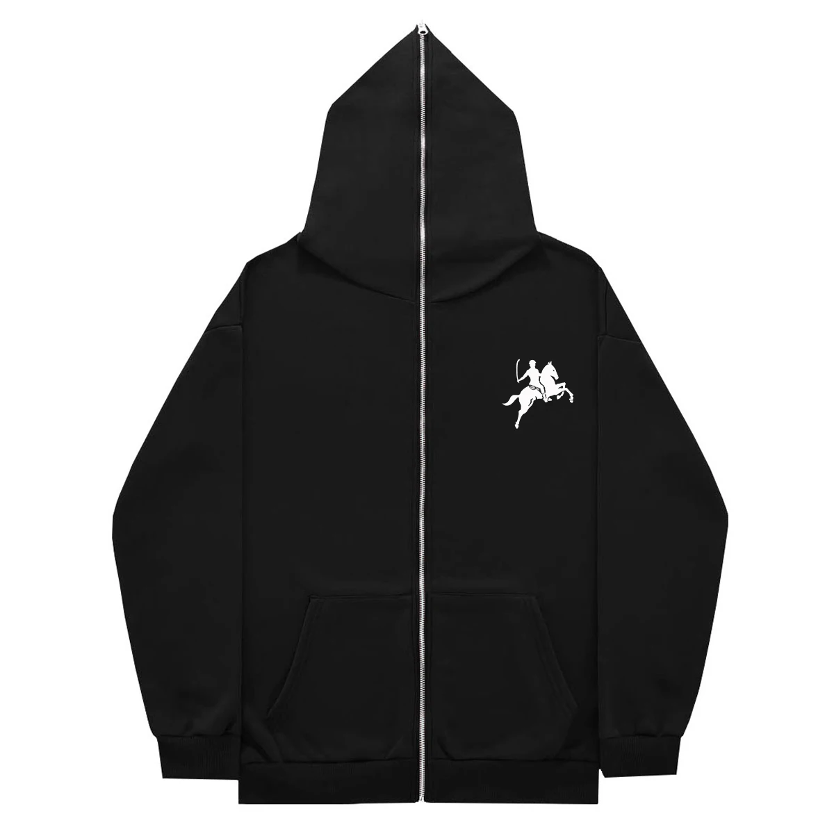 2024 Herren Strickjacke Solide Gedruckt Lose Hip Hop Jacke Zip Hoodie Sweatshirt_voghion.com