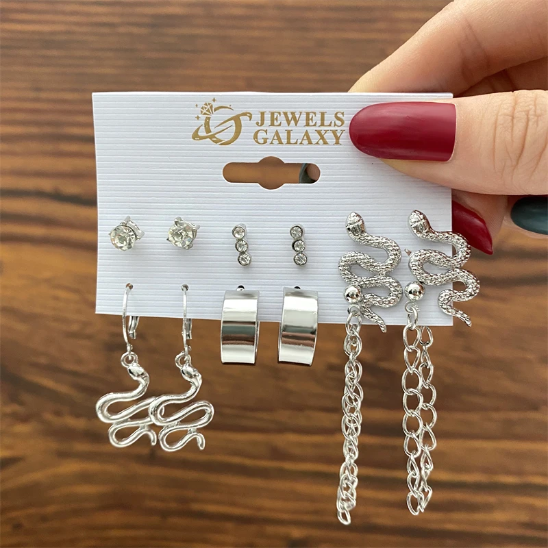 Trendy Silver Color Earrings Set for Women Girls Simple Pearl Metal Butterfly Snake Circle Hoop Earrings 2024 New Fashion