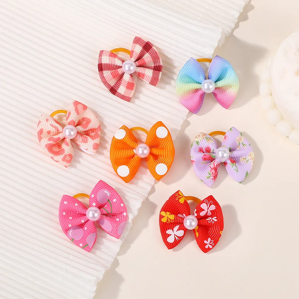 Zufällige Farbe, 20 Stück Haarbänder, niedliche Schleifen für Mädchen, Haar-Pony, schöne Druckband-Haarklammern, Haustiere, Dressup, Party-Kopfbedeckung – Detail 6