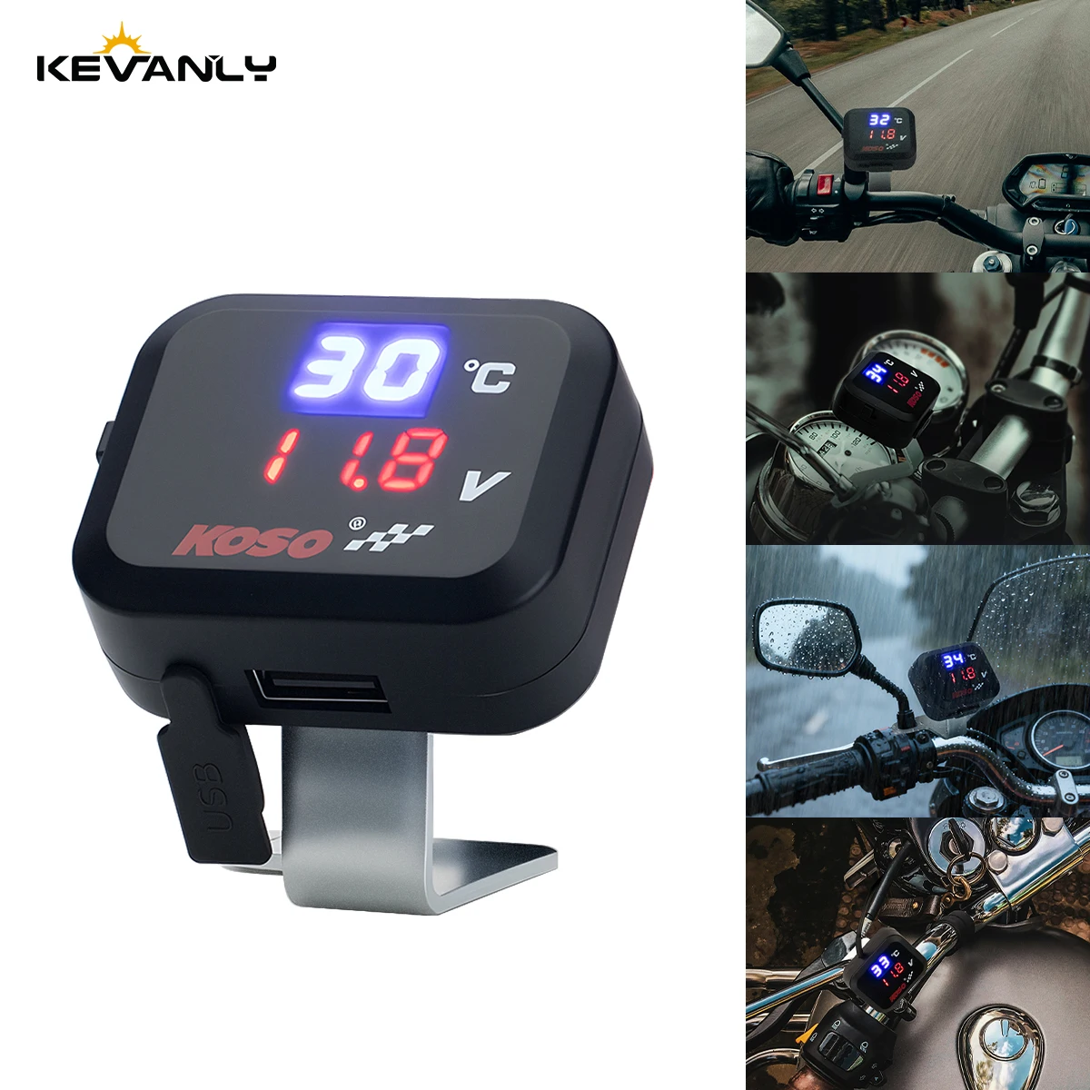 3IN1 Motorcycle USB Fast Charger with Thermometer and Voltmeter Waterproof USB Sockets For Cell Mobile Phone Emergency Charging