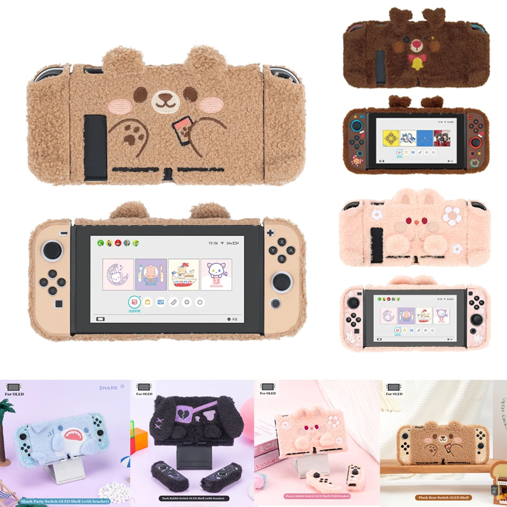Geekshare-pelúcia Concha Protetora Compatível com Nintendo Switch ou Switch Oled Urso Bonito Coelho Elk Case Presente de Natal Inverno