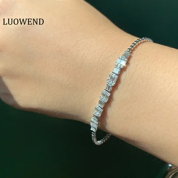 LUOWEND 100% 18K White Gold Bracelet Real Natural Diamond Fine Classic Sugar Shape Bracelet Jewelry for Women and Girls Gift