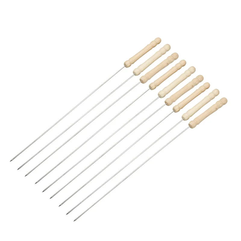 50PCS Long Wood Handle BBQ Skewer 35cm Kebab Barbecue Grill Sticks Stainless Steel Outdoors Grill Needle BBQ Forks