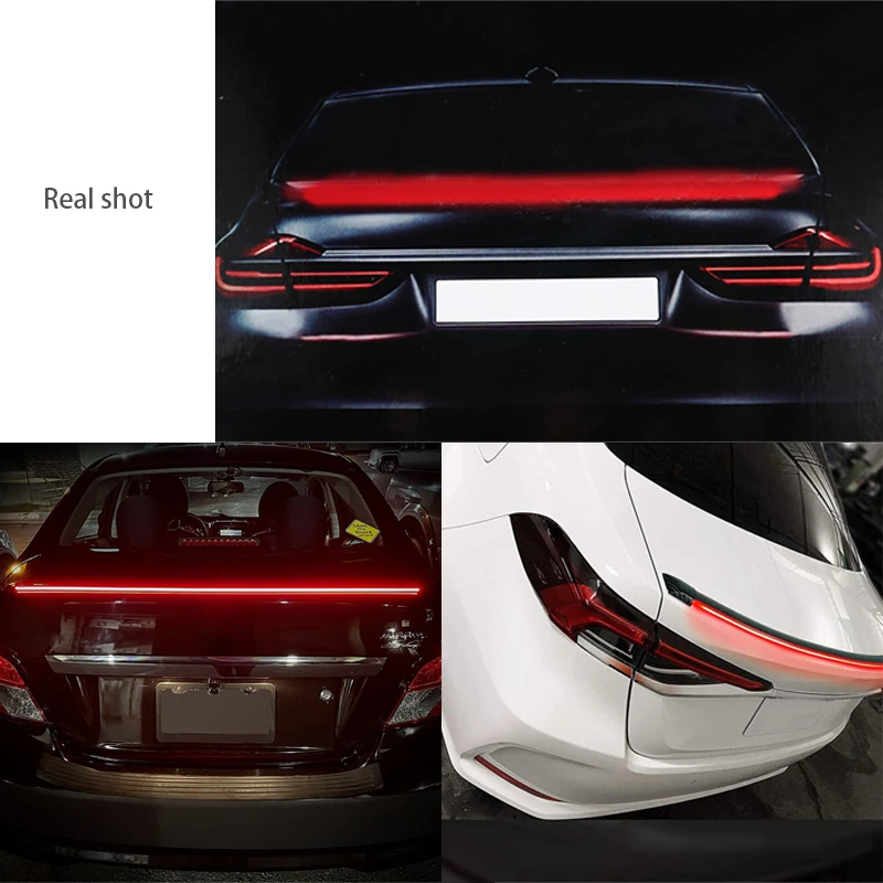 SEAMETAL 120cm Led Spoiler Light Universal Carbon Fiber Car Rear Spoiler Flow Lamp The Third Brake Light Stop Signal Lights 12V