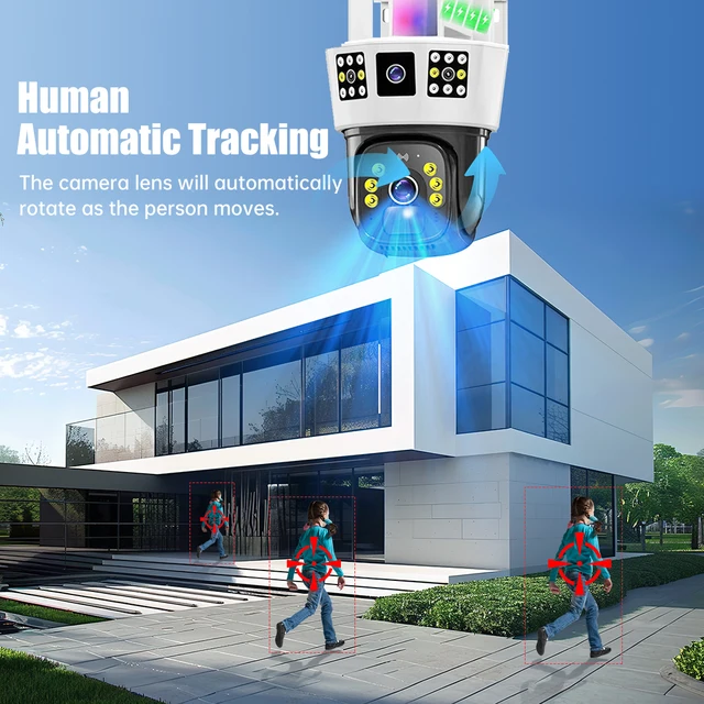 4G Sim Solar Outdoor Camera  6K 12MP Three Screen Wireless CCTV  PIR Auto Tracking Security Surveillance  Solar panel camera 5