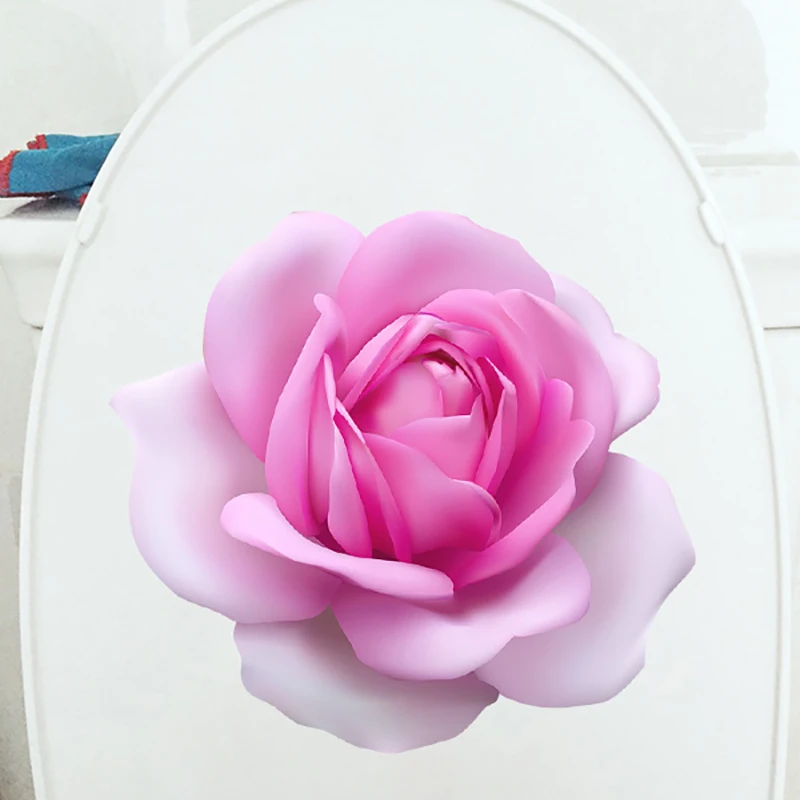 Pink Rose Romance Toilet Sticker Bathroom Toilet Cover Sticker Wall Stickers Wc for Home Decoration Restroom Decor