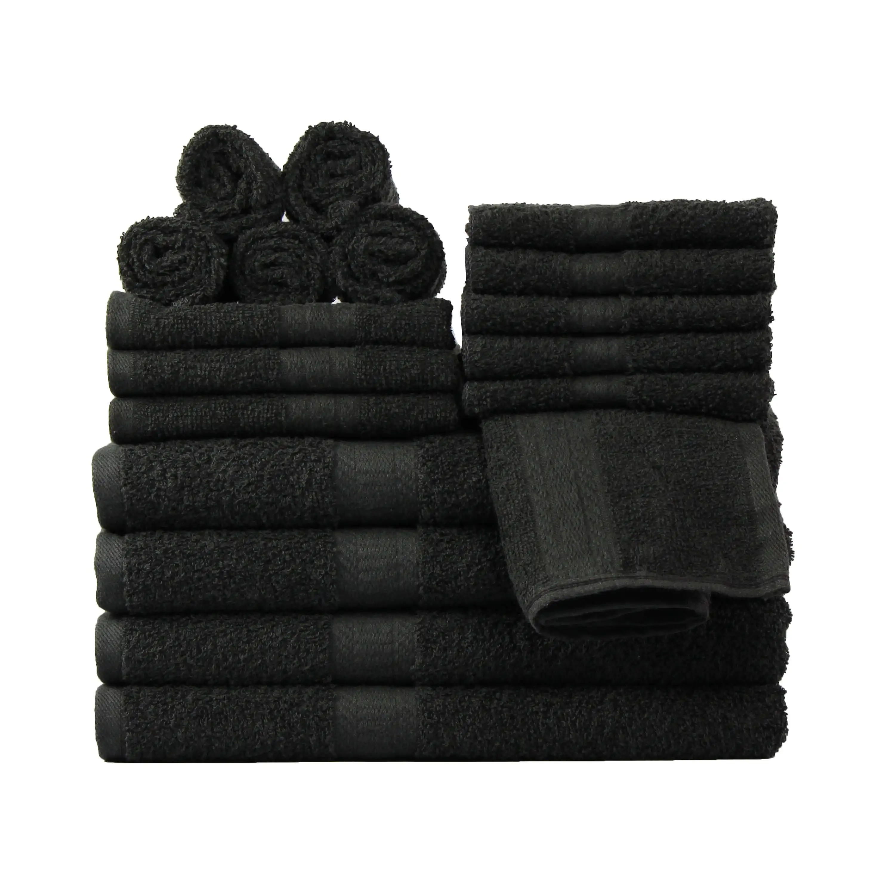 

Basic Solid 18-Piece Bath Towel Set Collection, Black