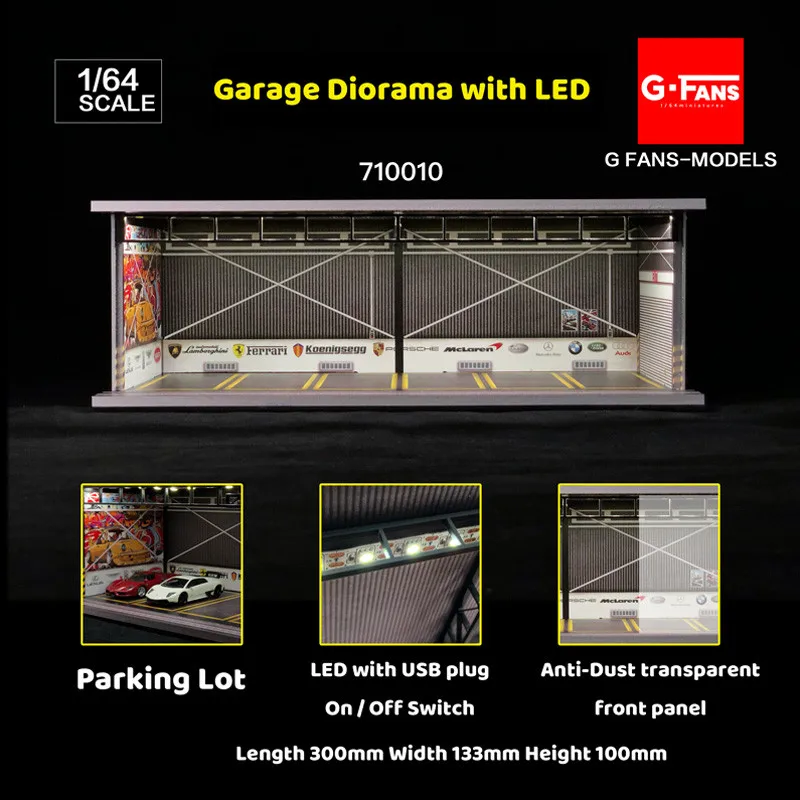 

Diorama 1/64 Model Car Garage LED Lighting USB Connector Packing Lot Display