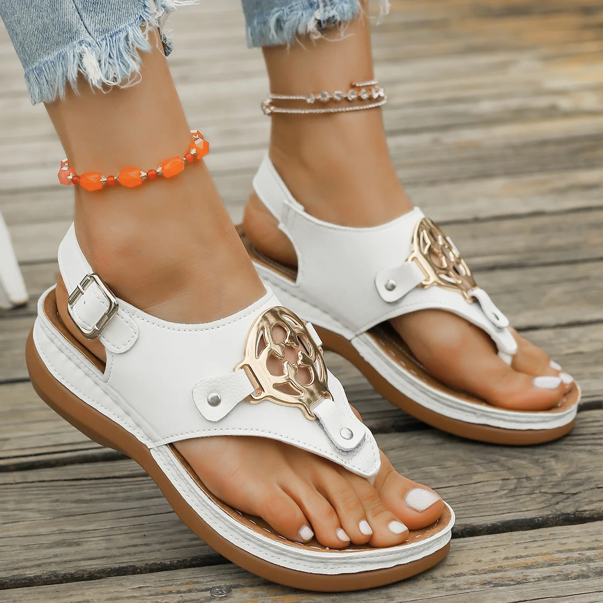 Women Platform Sandals 2025 Shoes for Women Trend Heeled Slippers Orthopedic Wedge Heels Summer Sandals Casual Beach Flip Flops
