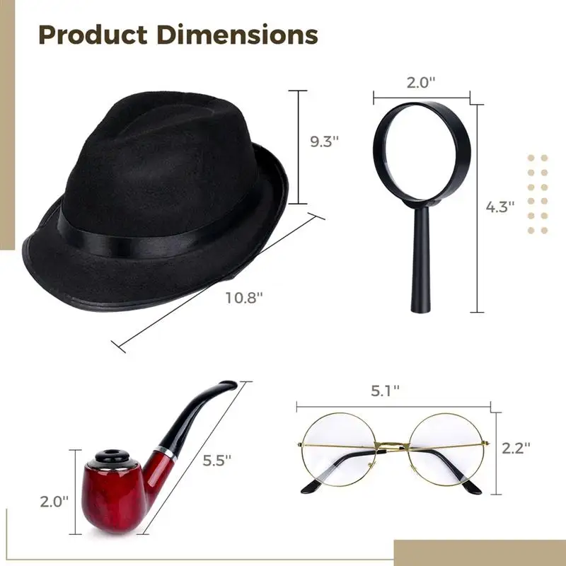 Detective Costume Classic Book Novel Character Iconic Deerstalker Hat Pipe Prop Magnifying Glass For 1920s Detective Role Play