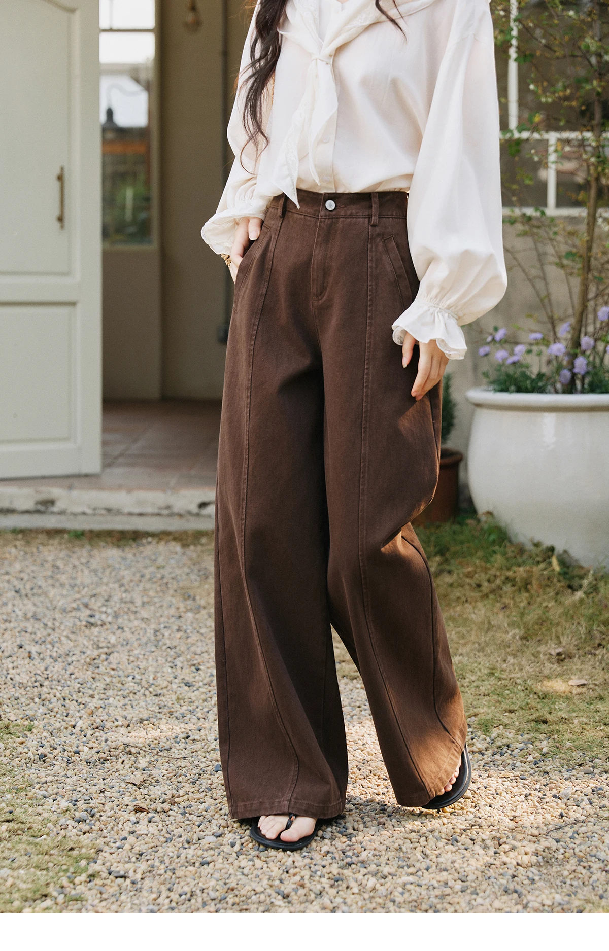 MISHOW Women's High Waist Straight Pants 2026 Spring 100 Cotton Seam Detail Trousers Casual Loose Wide Leg Pants MXF14K1208