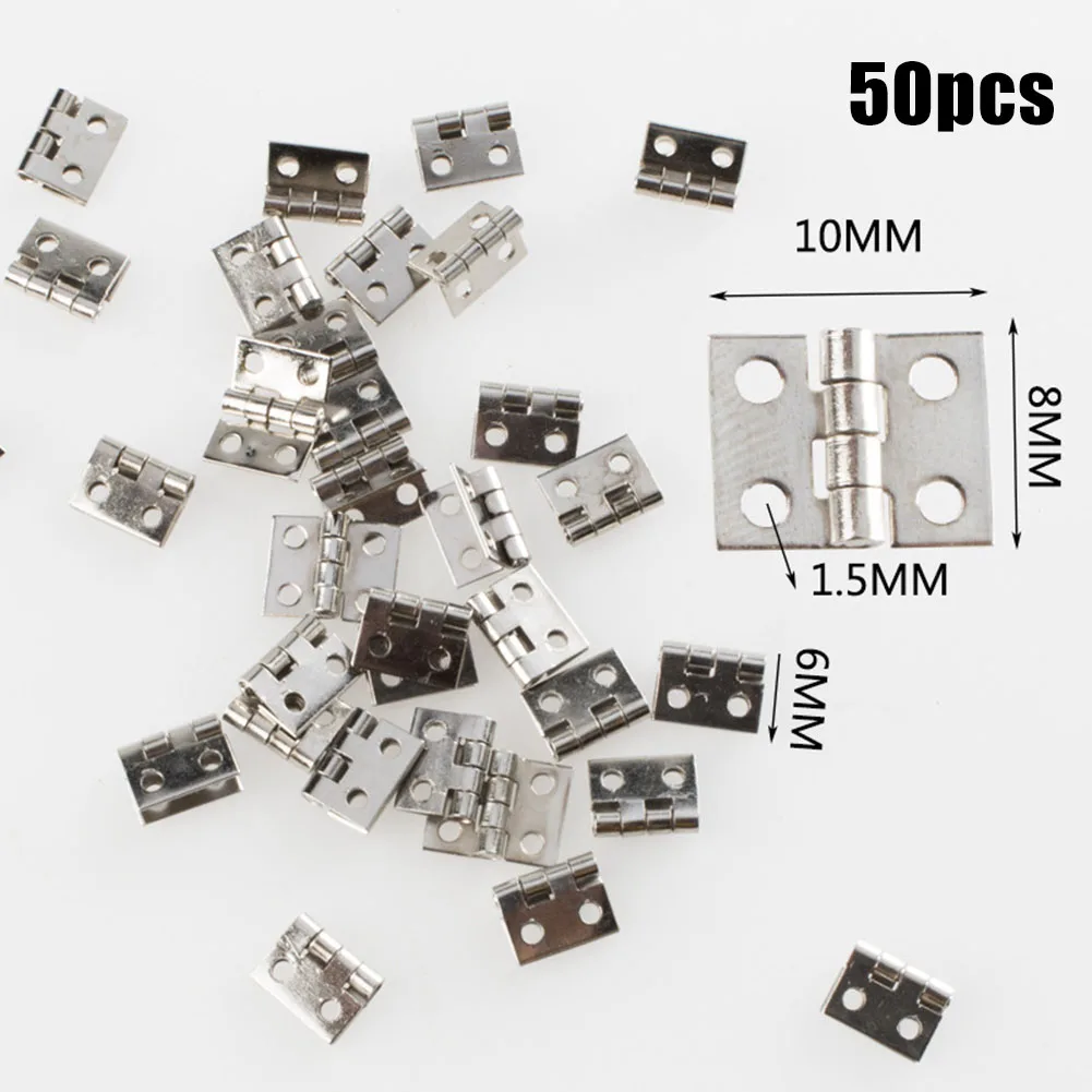 50Pcs Brass Hinge Set For Small Craft Door Jewelry Gift Boxes Wine Boxes Tool Accessories Silver 8x10mm