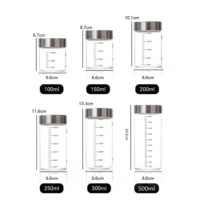 100-500ml Graduated Glass Bottle High Borosilicate High Temperature Resistant Glass Jars Leak Proof Storage Bottle Spice Jars 6