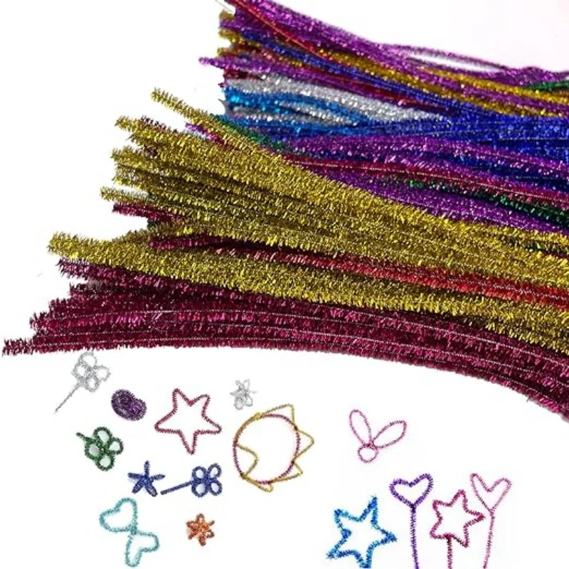 TOAOB 400 stuks Glitter Pijpenreiniger Kleurrijk Pijpenragers om te Knutselen Chenilledraad Buigpluche 300 x 6 mm voor Decoraties en Creatieve doe-het-zelf Projecten