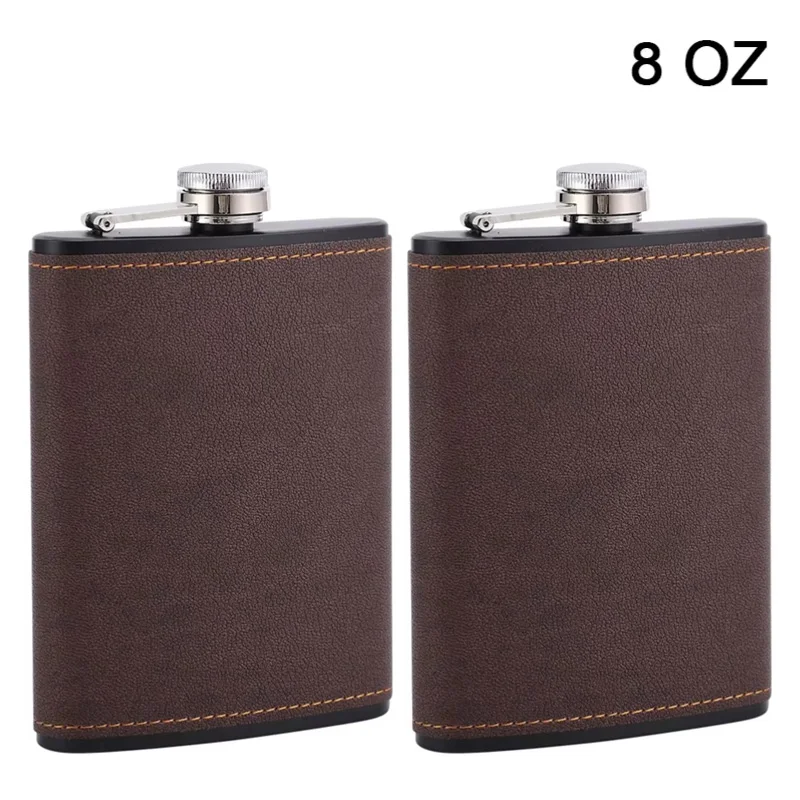 Premium Brown Leather Stainless Steel Hip Flask - 6/8oz Portable Alcohol Container, Ideal Gift