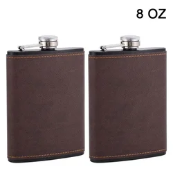Premium Brown Leather Stainless Steel Hip Flask - 6/8oz Portable Alcohol Container, Ideal Gift (8oz Brown 2pcs)