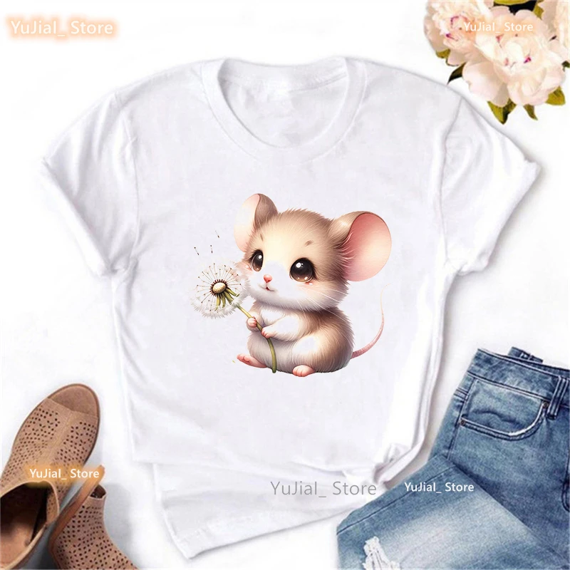 Maus Wunsch Löwenzahn Druck T-Shirt Mädchen Kawaii Kleidung Sommer Mode Tops T-Shirt Frauen Harajuku Shirt – Detail 10