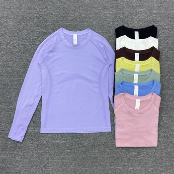 Women's Slim Fit Long Sleeve Yoga Sports Top Breathable Stretch Seamless Pilates Training T-Shirt Fitness Running Shirt T-shirt 1