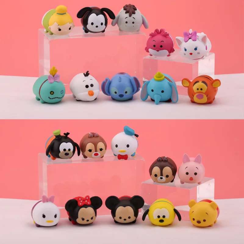 3.5Cm 10 Pz/Lotto Disney Cartoon Tsum Mickey Stitch Dumbo Goofy Dog The Cheshire Cat Valigia Collection Model Doll