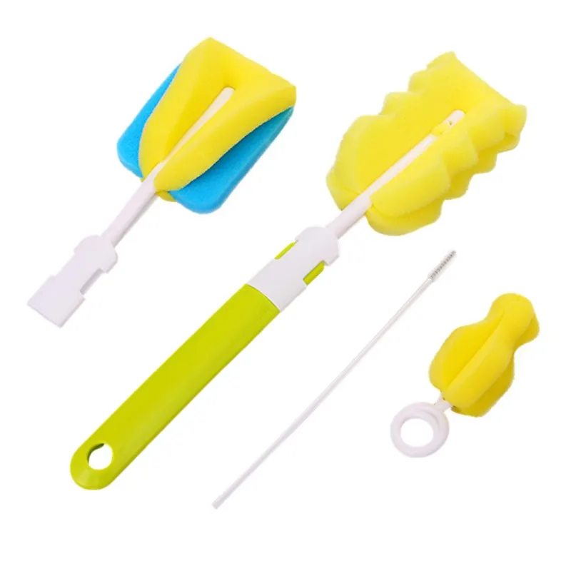 Brush Sponge Rotation Baby Pacifier Cup Nipple Cleaning Brushes Set Handheld Baby Feeding Bottle Nipple Cleaning Tools 4Pcs/set