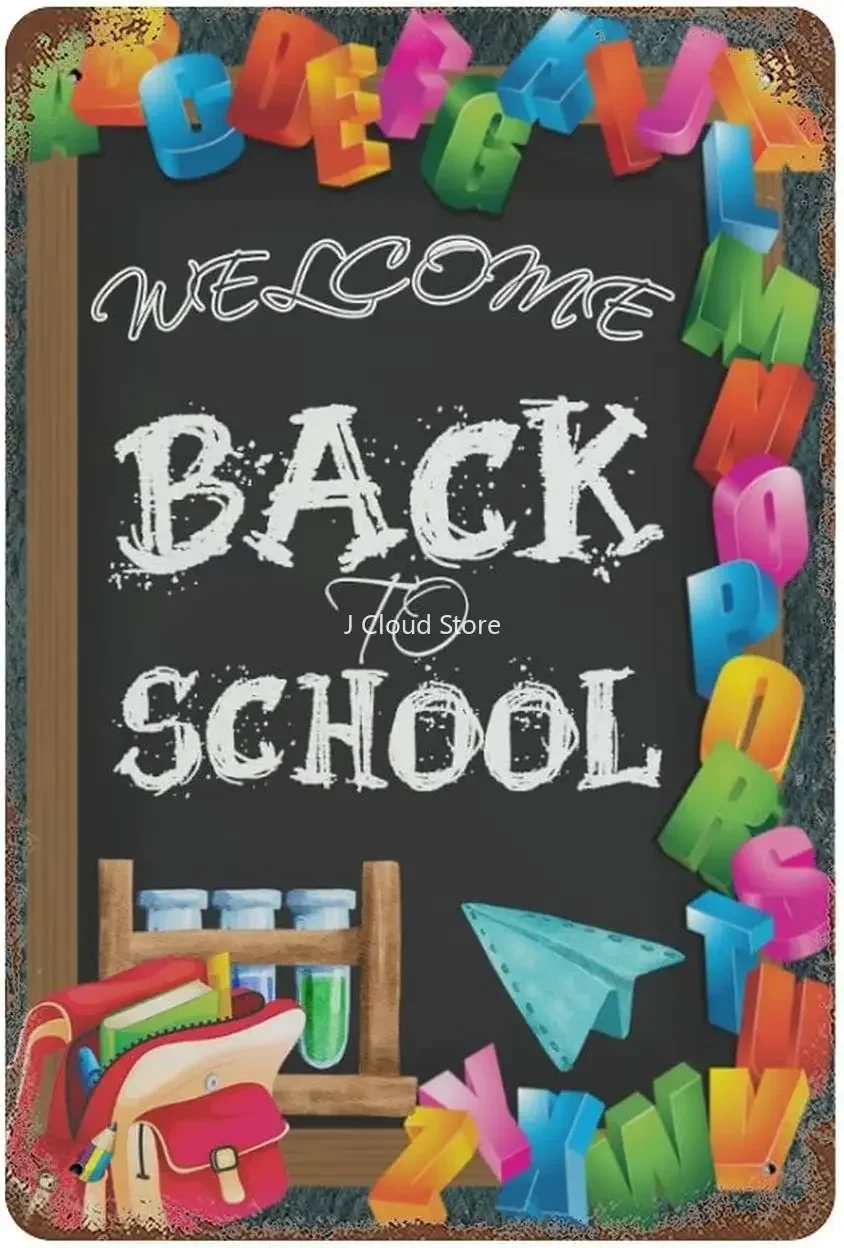 

Vintage Tin Metal Sign Back to School Metal Tin Signs 12x18 Inch Photo Prop for Boys, Girls, Easy Clean School Signs for