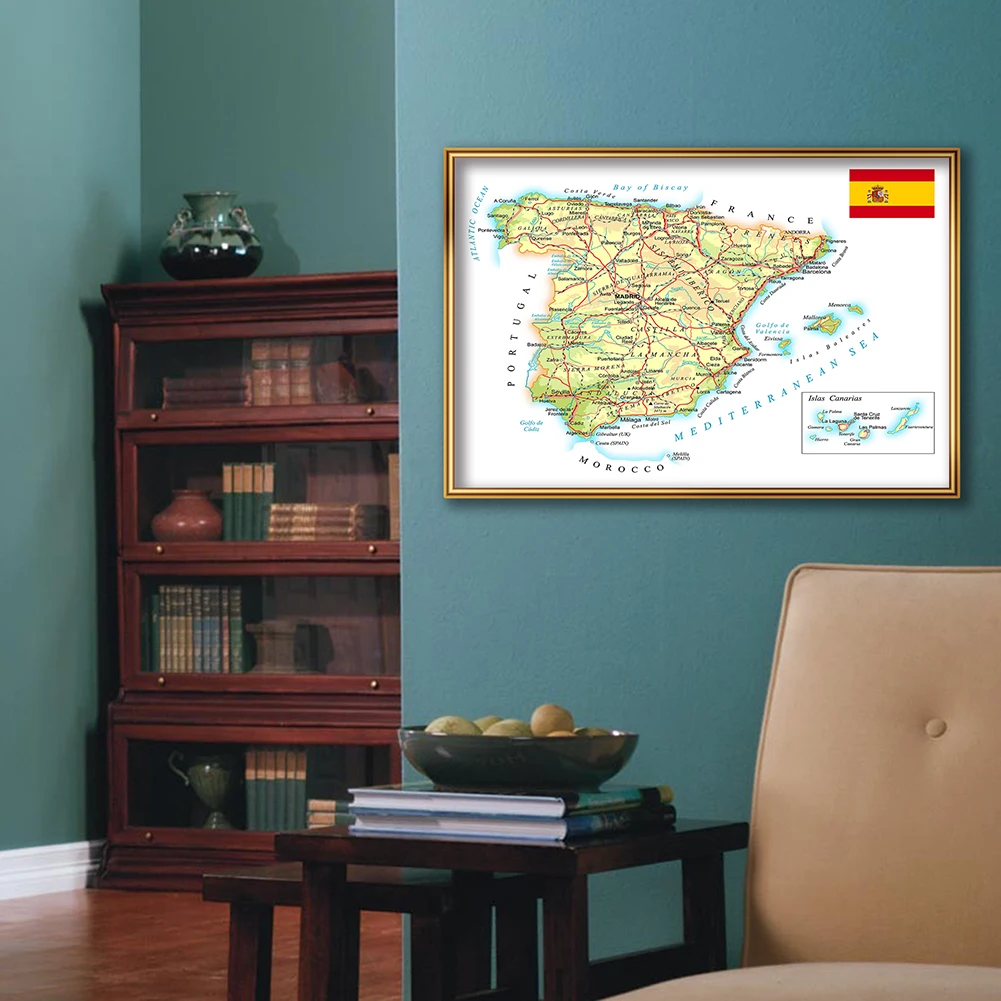 59*42Cm De Spanje Politieke Kaart In Spaanse Muur Poster Canvas Schilderij Woonkamer Home Decoratie Schoolbenodigdheden reizen Gift